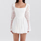 Autumn New Square-neck Long Sleeve Waist Lace Dress