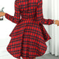 Fashionable Elegant Plaid Long Sleeve Lapel Single Breasted Shirt Irregular Dress
