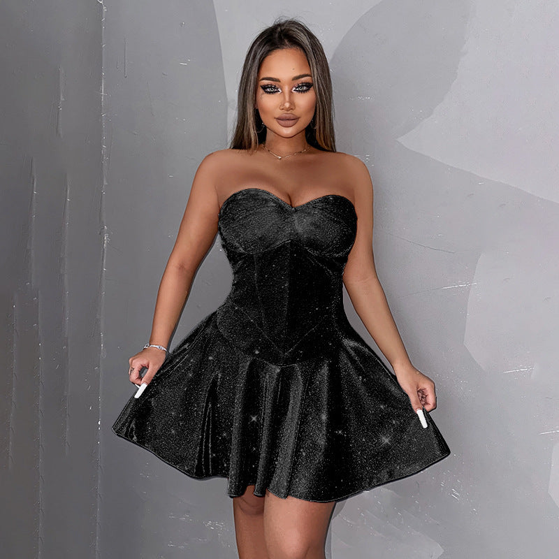 Robe tube fine et brillante de style européen et américain pour fille sexy et sexy
