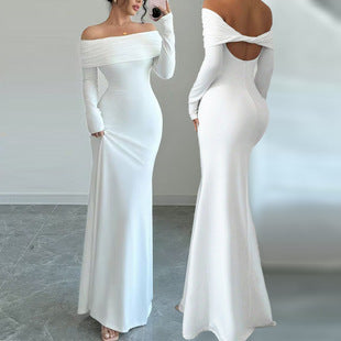 Women's Off-shoulder Fashion Slim Temperament Sheath Dress