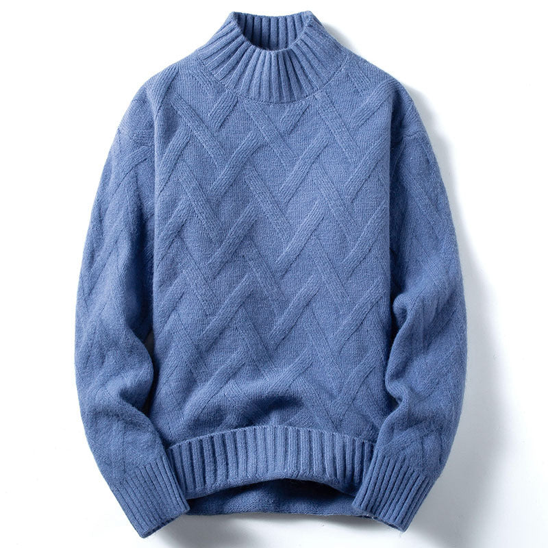 Pull demi-col roulé pour homme, pull ample en tricot coréen