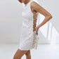 New Metal Decoration Seaside Vacation Style White Dress Female