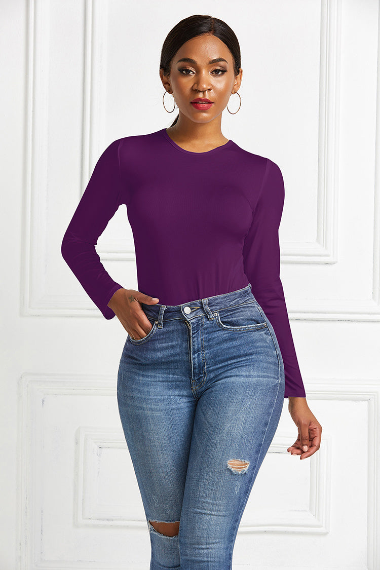Bodysuit Women's Solid Color Long-sleeved Round Neck Bottoming Shirt Top