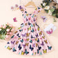 Children Sleeveless Smocking Leopard Print Butterfly Rainbow Multicolor Printed Dress
