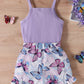 Cute Purple Strap Sunken Stripe Butterfly Shorts Two-piece Set