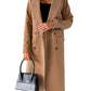 Manteau à manches longues et revers pour femme, veste longue et slim, couleur unie, à double boutonnage, tendance hiver