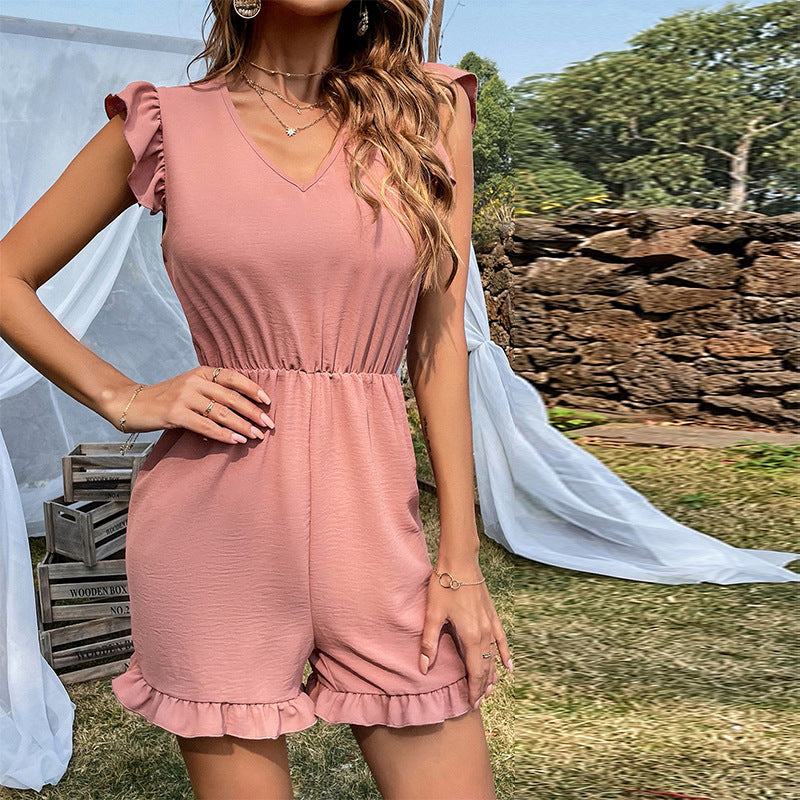 European And American INS Temperament Waist Round Neck Slim Casual Straight Bodysuit