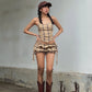 Retro Style Backless Sling Top Pleated American Shorts Suit