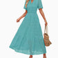 V-neck Hollow Pleated Short Sleeves Long Dress