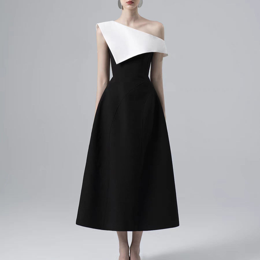Robe d'été élégante à épaules dénudées et patchwork