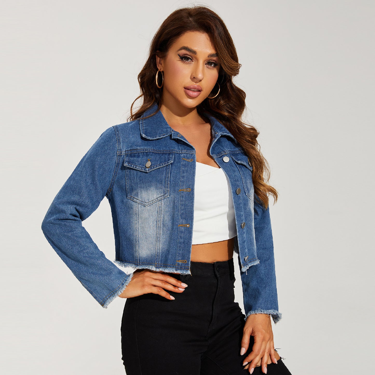 Veste courte en jean vieillie européenne et américaine