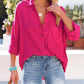 Women's Fashion Polo Collar Pocket Candy Color Shirt Top