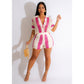 Women's Hollow Out See-through Lapel Knitted Shorts Suit