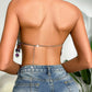 Color Block Double Layer Sequin Halter Spaghetti Straps Vest