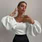 Ladies Temperament Loose White Pullover Solid Color Top