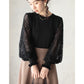 Sheer Yarn Flower Embroidered Sleeve Patchwork Knitting Bottoming Shirt