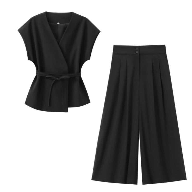 Women's Linen Blend Double Breasted Vest Two Piece Set