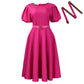 Elegant High-waisted Solid-color Round-neck Dress With Fashionable Balloon Sleeves