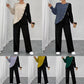 Round-neck Long-sleeve Soft Knit With Textured Color Blocks And Asymmetrical Design