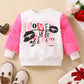 T-shirt bébé fille blanc imprimé lettres anglaises en coton à manches longues et fourrure