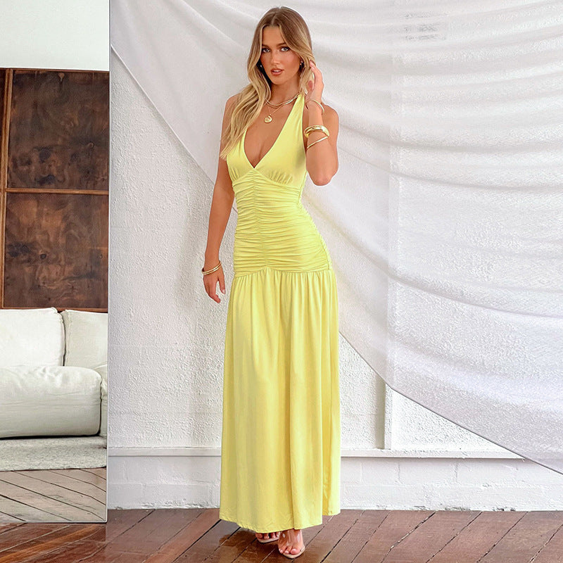 Elegant Halter Long Dress Slit Dress