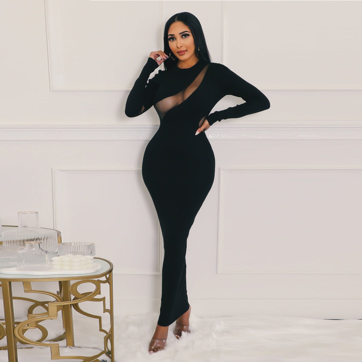 Robe fourreau sexy en maille ajustée