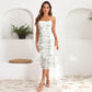Slim-fit Pleated Elegant Mesh Floral Print Suspender Dress