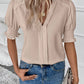 V-neck Graceful Puff Sleeve Solid Color Shirt
