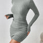 European And American Turtleneck Slim Fit Sunken Stripe Solid Color Sheath Short Skirt Jumpsuit Knitted