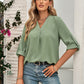 Spring And Summer Women's Clothing Fashion Solid Color Loose V-neck 34 Sleeves Top