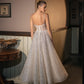 Robe de soirée brillante argentée à licou