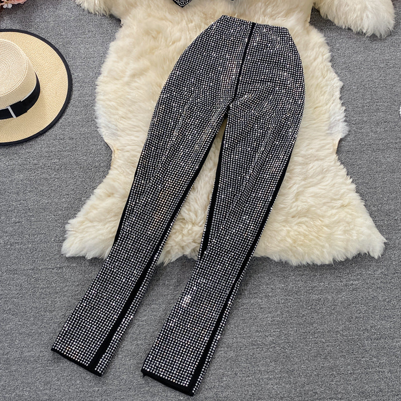 Ensemble deux pièces sexy à volants et strass pour fille sexy