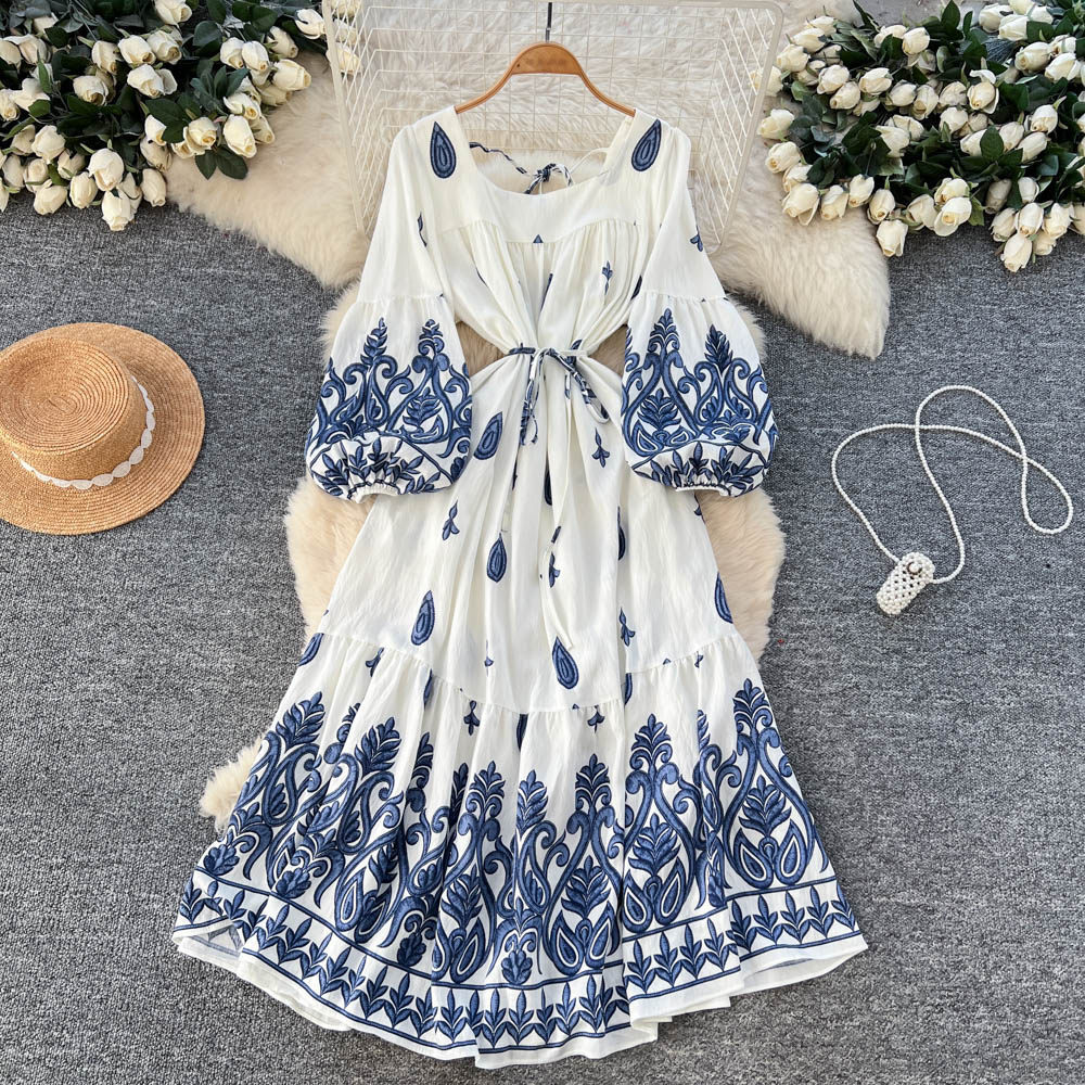 Women's Court-Style Printed Minimalist Lace-Up Dress
