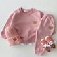 Newborn Infant Children's Cotton Bear Round Neck Sweater Sports Suit Cartoon Two Piece Set