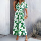 Women's Short Sleeve Printing Color Contrast High Waist Jumpsuit