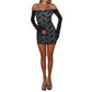 One-shoulder Lace Long-sleeved Dress Sheer