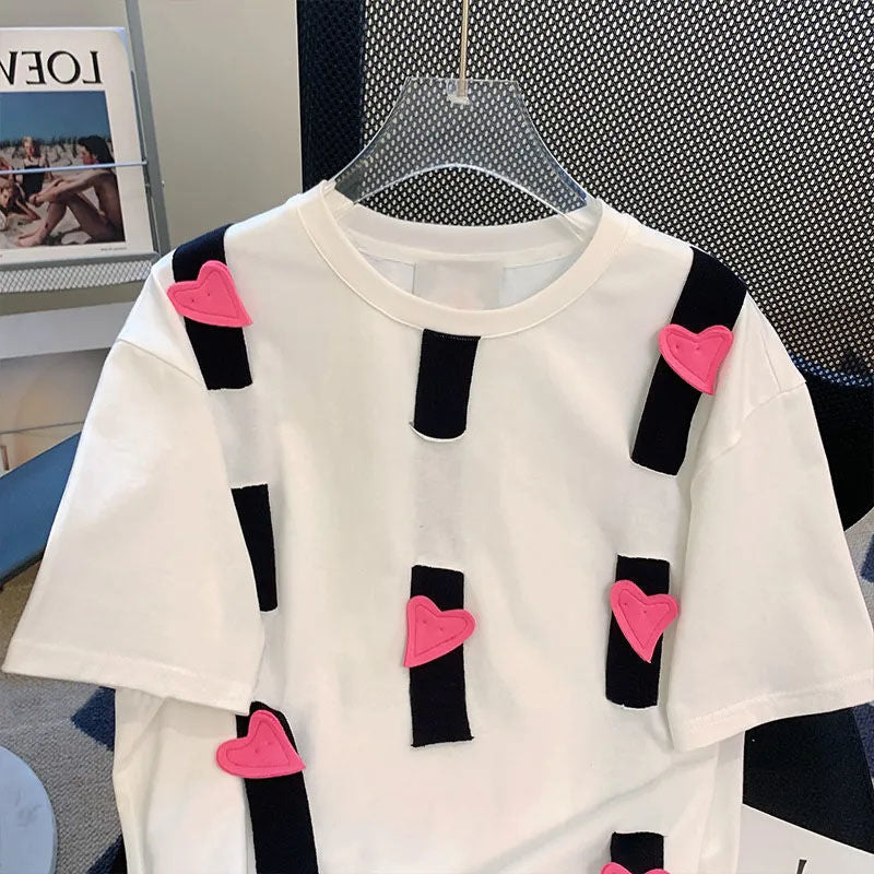 Women's Love Patch Short-sleeved T-shirt Summer New Baggy Fashion Top