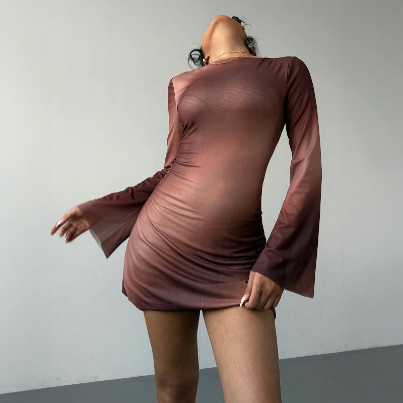 Robe imprimée à double épaisseur pour femme, taille ajustée