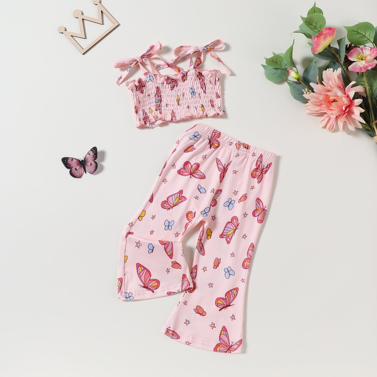 Ensemble bandeau et pantalon à pattes d'éléphant pour fille, haut à taille haute et bretelles