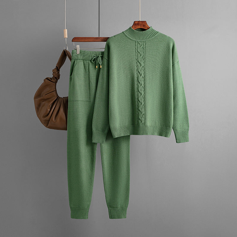 Pull décontracté en tricot torsadé à demi-col roulé