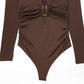 Deep-V Long-sleeve Bodycon Womens Jumpsuit That Flatters The Figure And Looks Sexy