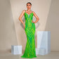 V-neck Strap Sequined Fishtail Evening Dress