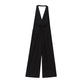 Crepe Hanging Collar Backless Slim Fit Backless Jumpsuit