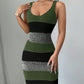 Striped Contrast Color Suspender U-neck Dress Long Knitted Dress