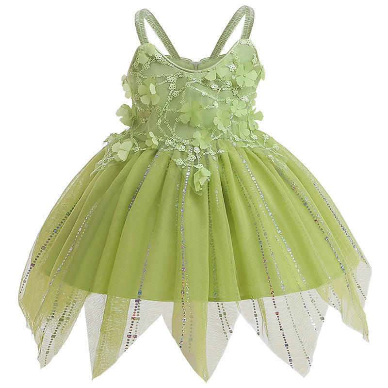 Elf Mesh Stitching Princess Strap Bubble Dress