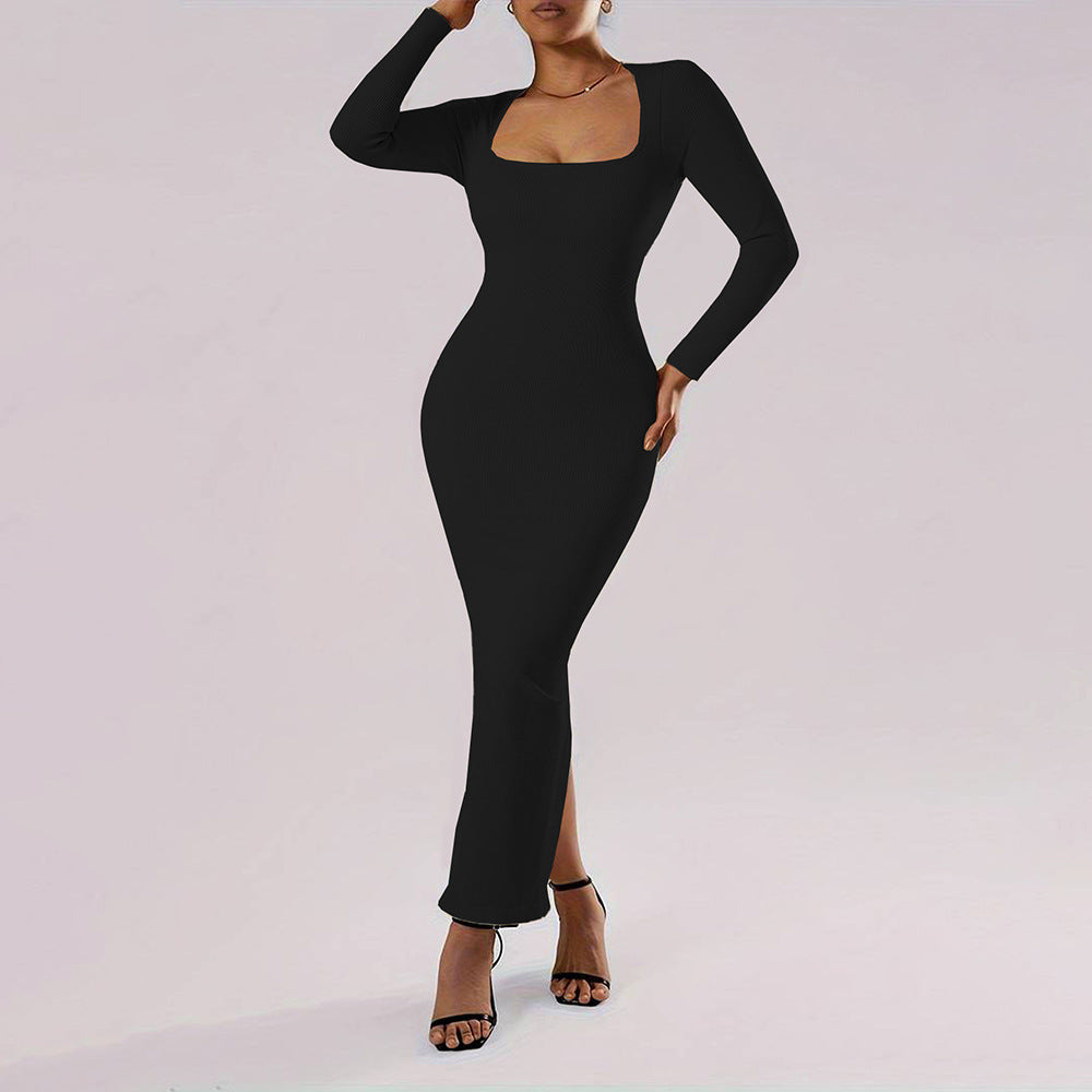 Robe fourreau à col carré pour femme adulte, style automne et hiver
