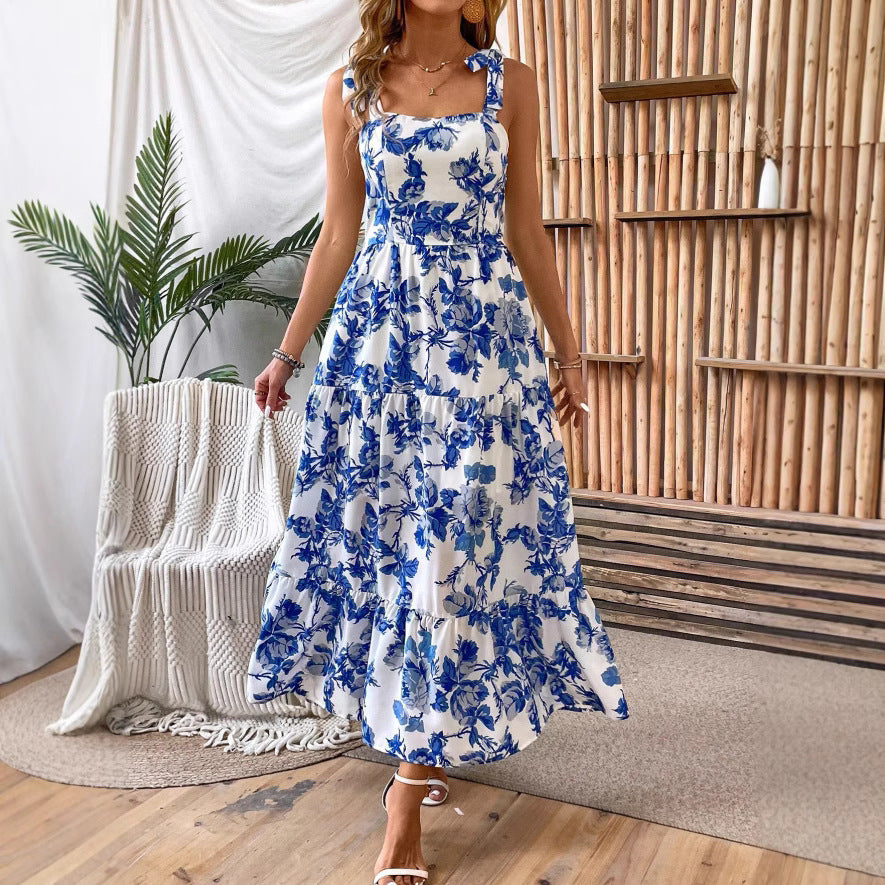 Sleeveless Lace Printing Fashion Midi Dress