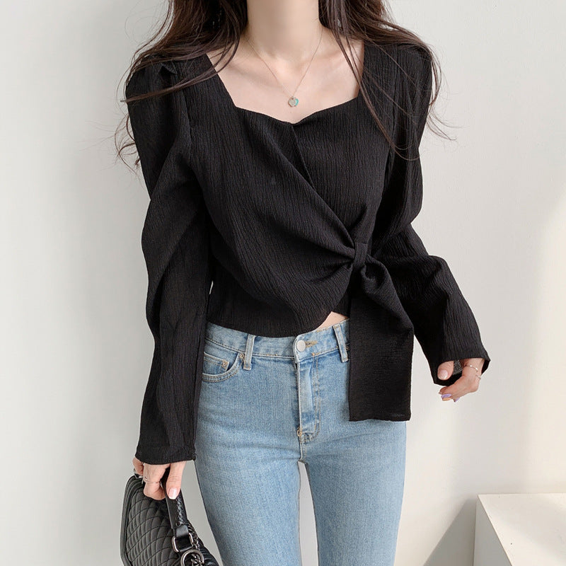 Women's Temperament Square Collar Shirt With Long Sleeves