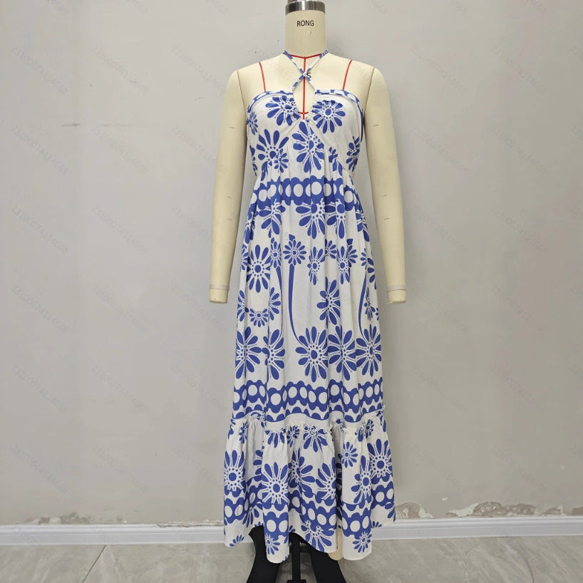 Womens Casual Off-shoulder Halterneck Cross-over Dress