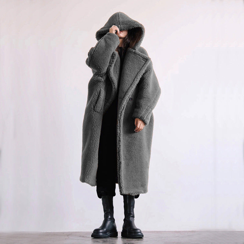 Manteau mi-long en fausse fourrure pour femme, style décontracté, automne et hiver